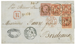 1878 CG 10c CERES + 40c SAGE (x3) INDE PONDICHERY Sur Lettre (24g = Double Port ) RECOMMANDEE Pour La FRANCE. Affranchis - Autres & Non Classés