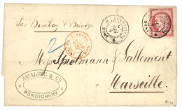 1876 COLONIES GENERALES 80c CERES Avec 4 Grandes Marges Obl. INDE PONDICHERY Sur Lettre Via BRINDISI Pour La FRANCE. Sig - Other & Unclassified