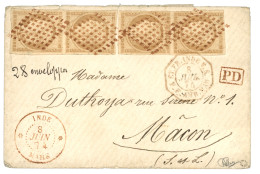 MAHE - Losange De Points ROUGE : 1874 CG 10c CERES (x4) Obl. Losange Rouge (type Spécial De MAHE) + INDE MAHE En Rouge S - Autres & Non Classés