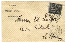 MADAGASCAR : 1896 ELLIPSE 5c S/ 1c (n°23) Obl. CORPS EXPre DE MADAGASCAR L.U N°1 Sur Enveloppe Pour La FRANCE. Timbre Tr - Andere & Zonder Classificatie