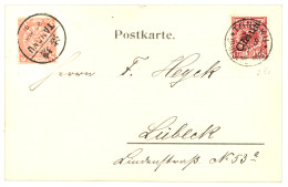 1901 GERMAN CHINA 10pf (n°3II) Canc. TONGKU + CHINA 5c Canc. TANGKU On Card To LUBECK. Superb. - Other & Unclassified
