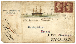 CHILE - Sailor's Concessionary Rate : 1881 GB Pair 1d (pl.192) Canc. C35 + PANAMA On Extraordinary Hand Painted Envelope - Cile