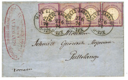 GERMANY : 1874 1/4gr (x4) With Strong Color Canc. METZ BAHNHOF On Entire Letter (superb Illustrated Letter Inside) To PU - Otros & Sin Clasificación