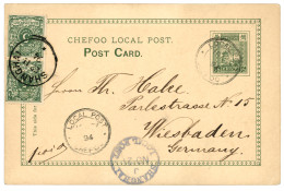 CHINA - LOCAL POST : 1894 CHEFOO POSTAL STATIONERY 1/2c Canc. LOCAL POST CHEFOO + SHANGHAI LOCAL POST + GERMANY VORLAUFE - Cina (uffici)