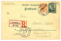 CHINA : 1902 P./Stat 5pf + 25pf (n°5I) Canc. SHANGHAI Sent REGISTERED To GERMANY. Signed STEUER. Superb. - Deutsche Post In China