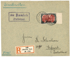 PALESTINE German P.O. : 1906 25P On 5 MARK (michel 47a) Canc. JAFFA + Boxed AUS RAMLCH PALÄSTINA On REGISTERED Envelope  - Turquie (bureaux)