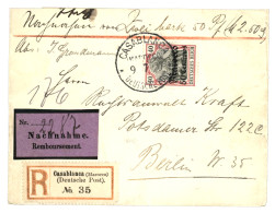 GERMAN MOROCCO : 1907 50c On 40pf Canc. CASABLANCA + Label NACHNAHME REMBOURSEMENT On REGISTERED Envelope To BERLIN. Sca - Morocco (offices)