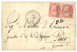 Delcampe - TUNIS - ITALIAN P.O. To GREECE : 1871 ITALY Pair 40c Canc. 235 + TUNISI POSTE ITALIANE On Cover To PIREO (GRECE). Rare D - Autres & Non Classés