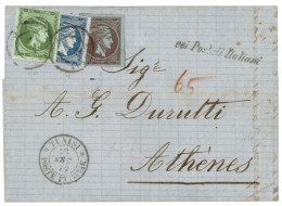 TUNIS - ITALIAN P.O. To GREECE : 1877 TUNISI POSTE ITALIANE + COI POSTALI ITALIANI On Entire Letter To ATHENES (GREECE)  - Otros & Sin Clasificación