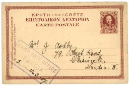 CRETE - BRITISH OCCUPATION : 1907 P./Stationery 10l Canc. Boxed CAMP POST OFFICE CANDIA To LONDON. Scarce. Superb. - Otros & Sin Clasificación