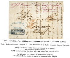 1848 Boxed LANDMAIL/ PORT In Blue + BORDEAUX In Red  On Entire Letter From BORDEAUX (FRANCE) To SAMARANG (ILE De JAVA).  - Indes Néerlandaises
