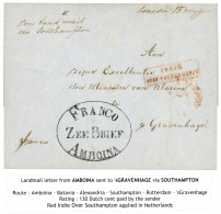 FRANCO ZEE BRIEF AMBOINA + Boxed INDIE OVER SOUTHAMPTON In Red On Entire To NETHERLANDS. NVVP Certificate (1997). Vvf. - India Holandeses