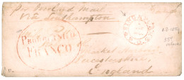 1859 SINGAPORE P.O. In Red + PROBOLINGO FRANCO Red  On Envelope "OVERLAND MAIL" To ENGLAND. NBVV Certificate (2000). Rar - Indie Olandesi