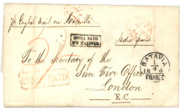 1864 BATAVIA/ FRANCO + Boxed INDIA PAID BY BATAVIA + Red INDIA PAID On Entire Letter To ENGLAND. Verso, SINGAPORE P.O. I - Indie Olandesi