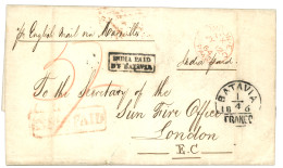 1864 BATAVIA/ FRANCO + Boxed INDIA PAID BY BATAVIA + Red INDIA PAID On Entire Letter To ENGLAND. Verso, SINGAPORE P.O. I - Netherlands Indies