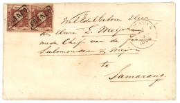 Delcampe - 1865 First Issue Pair 10c With 3 Large Margins, Clear At Upper Left Canc. FRANCO + BATAVIA On Envelope (double Rate) To  - Indes Néerlandaises