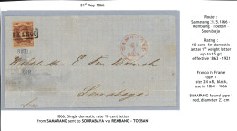 SAMARANG + FRANCO : 1866 10c (n°1) Touched At Left Canc. FRANCO + Round Cds SAMARANG On Cover To SOERABAYA. Vf. - Indes Néerlandaises