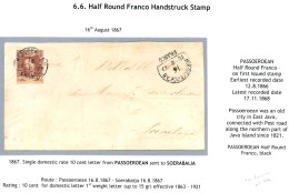 PASSOEROEAN : 1867 10c (n°1)  Canc. Half Round PASSOEROEAN /FRANCO On Envelope To SOERABAJA. Very Rare. Ex. VOERMAN (lot - India Holandeses