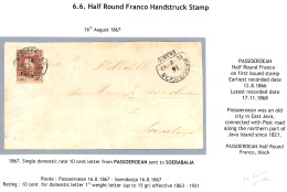 PASSOEROEAN : 1867 10c (n°1)  Canc. Half Round PASSOEROEAN /FRANCO On Envelope To SOERABAJA. Very Rare. Ex. VOERMAN (lot - Niederländisch-Indien