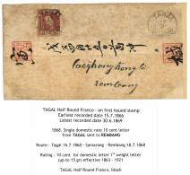 TAGAL : 1868 10c (n°1)  Touched At Right Canc. Half Round TAGAL / FRANCO On Envelope (fauls & Repaired) To REMBANG. Very - India Holandeses