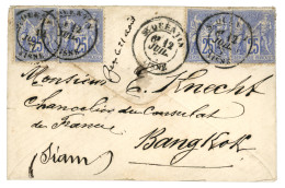 SIAM - PRE - U.P.U Mail : 1877 FRANCE 25c (x4) Canc. ST QUENTIN On Envelope To BANGKOK (SIAM). Verso, SINGAPORE In Red.  - 1849-1876: Periodo Clásico