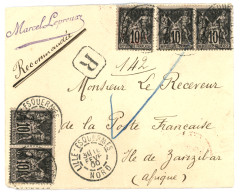 ZANZIBAR - Incoming Mail : 1900 FRANCE 10c (x5) On REGISTERED Envelope To ZANZILAR. Verso, French Cds ZANZIBAR. Superb. - Zanzibar (...-1963)