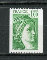 FRANCE -  1F00 Vert SABINE N° Rouge Au Dos -  N° Yvert 1981Aa** - 1977-1981 Sabine (Gandon)