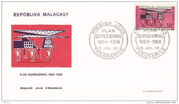 MADAGASCAR  1968 16 JUILLET FDC YVERT 448, Michel 583 PLAN QUINQUENNAL - Madagascar (1960-...)