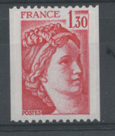 FRANCE -  1F30 Rouge SABINE N° ROUGE AU DOS -  N° Yvert 2063a** - 1977-1981 Sabine Van Gandon