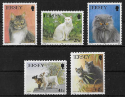 JERSEY - CHATS - N° 639 A 643 - NEUF** MNH - Domestic Cats