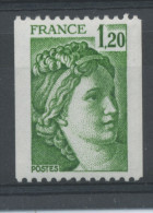 FRANCE -  1F20 Vert SABINE N° ROUGE AU DOS  -  N° Yvert 2103a** PAPIER BLANC SOUS UV (AZURANT OPTIQUE) - 1977-1981 Sabine De Gandon