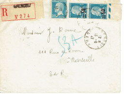 Tarifs Postaux France Du 09-08-1926 (38) Pasteur N° 222 50 C. Sur 1,25 F.x 2 + 50 C. Pasteur N° 176 LR 1er 13-08-1927 - 1922-26 Pasteur