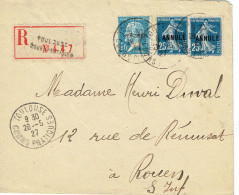 Tarifs Postaux France Du 09-08-1926 (44) Pasteur N° 179 CI 1,00 F. Spécien + 25c.Annulé  Semeuse Toulouse Cours LR 1er 2 - 1922-26 Pasteur