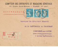 Tarifs Postaux France Du 09-08-1926 (69) Pasteur 75 C. X 2 + Semeuse 25 C.  LR 2ème 06-02-1927 - 1922-26 Pasteur