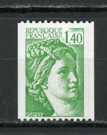FRANCE -  1F40 VERT SABINE N° ROUGE AU DOS  -  N° Yvert 2157a** - 1977-1981 Sabine De Gandon