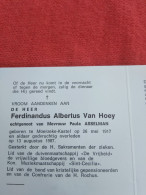 Doodsprentje Ferdinandus Albertus Van Hoey / Moerzeke Kastel 26/5/1917- 13/8/1987 ( Paula Asselman ) - Religión & Esoterismo