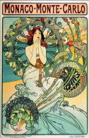 MONACO MONTE CARLO ILLUSTRATION ALPHONSE MUCHA TRES BELLE ANIMATION REIMPRESSION DE CARTE ANCIENNE - Mucha, Alphonse