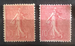 LOT 2 SEMEUSE LIGNEE VARIETE COULEUR YT N°129 10c Rose & Orange NEUF** - 1903-60 Semeuse A Righe