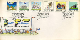 Australië  - FDC -  Living Together, A Cartoon View Of Australia                       - Omslagen Van Eerste Dagen (FDC)