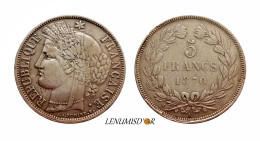 CÉRÈS 5 FRANCS 1870 K Bordeau FAUTE - 1870-1871 Governo Di Difesa Nazionale