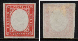 Sardegna 1855-63 - IV Em. Senza Effigie - 40 C. - Nuovo Traccia Linguella - MH* - (Vedi Descrizione) - Sardegna