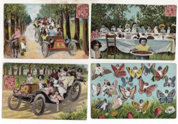 CPA  - Fantaisie - Lot 4 Cartes - Bébés Voiture - Babies