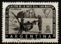 ARGENTINE  -   1961 .  Y&T N° 646 Oblitéré .   Base Antarctique / Chiens De Trainaux - Usados