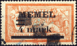 MEMEL - 1920 Yv.31/Mi.31.I 4 Mark / 2fr Merson T.1 Obl. "stumme Päckchen-Stempel" (obl. Colis Postaux) - TB - Gebraucht