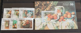 CAMBODIA EXPOSITION PHILATELIQUE INTERNATIONALE FLOWERS-ART PAINTING SET&BLOCK MNH - Kambodscha