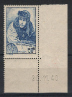 YV 461 Guynemer N** MNH Luxe Avec Petit Coin Daté , Cote 17+ Euros - Unused Stamps