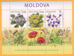 2009 Moldova Moldavie Moldau  Mint Wild Flowers Poppies, Butterflies. - Moldova