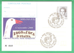 Repiquage "ZOGO DE L'OCA IN PIAZZA" GIOCO A MIRANO (VE) Anno 2000 Su Intero Postale Donne Nell'arte 800 Lire - Stamped Stationery