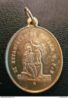 Médaillon Bronze XIXe Pendentif Médaille Religieuse "Saint Ange Gardien / Saint Stanislas Kotska, Né à Rostkowo Pologne" - Religion & Esotérisme