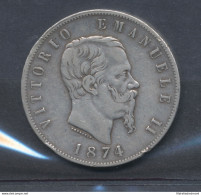 1874 Vittorio Emanuele II 5 Lire Argento BB - 1861-1878 : Vittoro Emanuele II